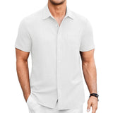 Men's Casual Puff Wrinkle Lapel Patch Pocket Short Sleeve Shirt 78174219M