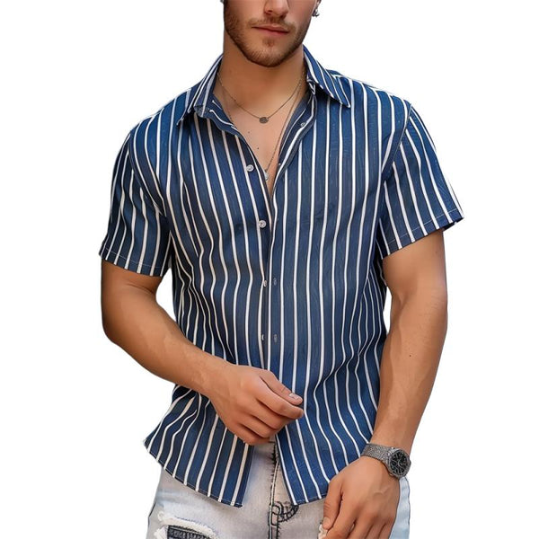 Men's Casual Striped Print Short Sleeve Shirt 42247891Y