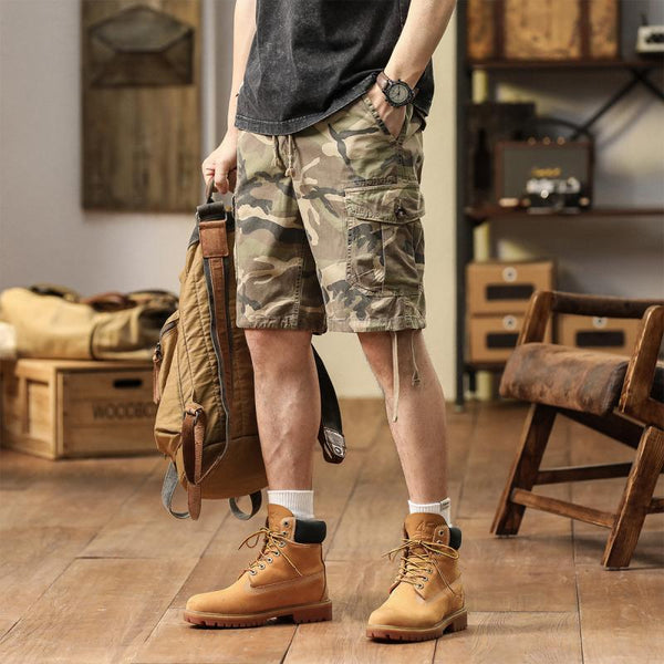 Men's Casual Outdoor Cotton Camouflage Multi-Pocket Loose Cargo Shorts 95324914M