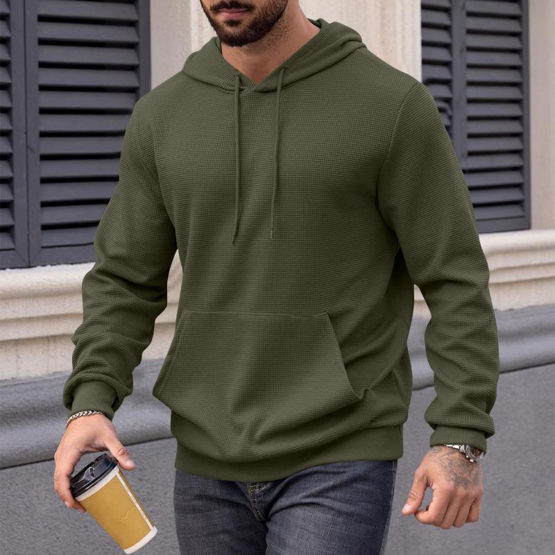 Men's Casual Waffle Solid-Color Hooded Sweatshirt 76616607Y