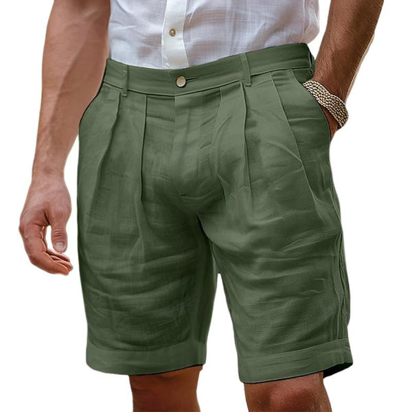 Men's Casual Cotton and Linen Breathable Pleated Shorts 68423191M