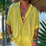 Men's Dot Print Chiffon Lapel Long Sleeve Casual Shirt 43093177Z