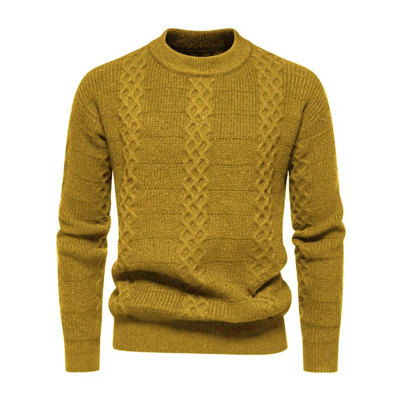 Men's Vintage Cable Collar Round Neck Loose Pullover Sweater 99656636M