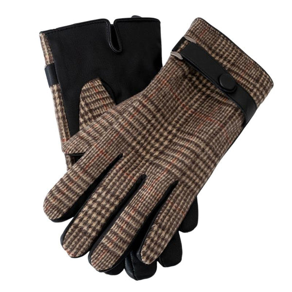 Men's Plaid Plush Warm Touch Screen PU Leather Gloves 34284838U