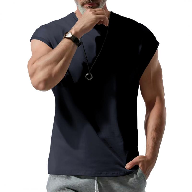 Men's Casual Cotton Blend Crew Neck Loose Tank Top 23771862M