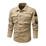Men's Vintage Solid Multi-pocket Outdoor Cargo Shirt 10164489Z