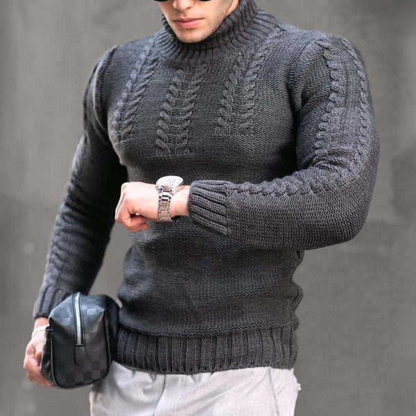 Men's Solid Cable Round Neck Long Sleeve Sweater 54537834Z