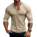 Men's Casual Cotton Henley Collar Slim Fit Long Sleeve T-Shirt 50283362M