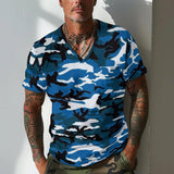 Men's Camouflage V Neck Breast Pocket Short Sleeve T-shirt 01984772Z