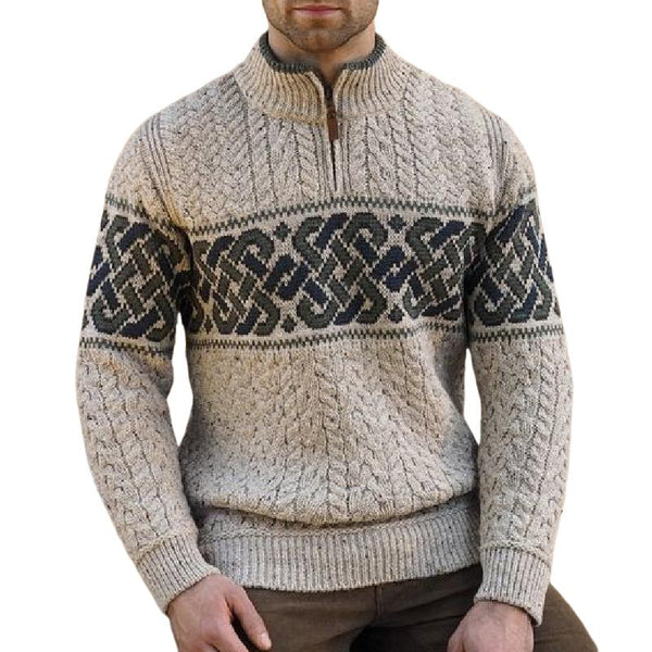 Men's Stand Collar Knitted Cable Warm Sweater 00003829F