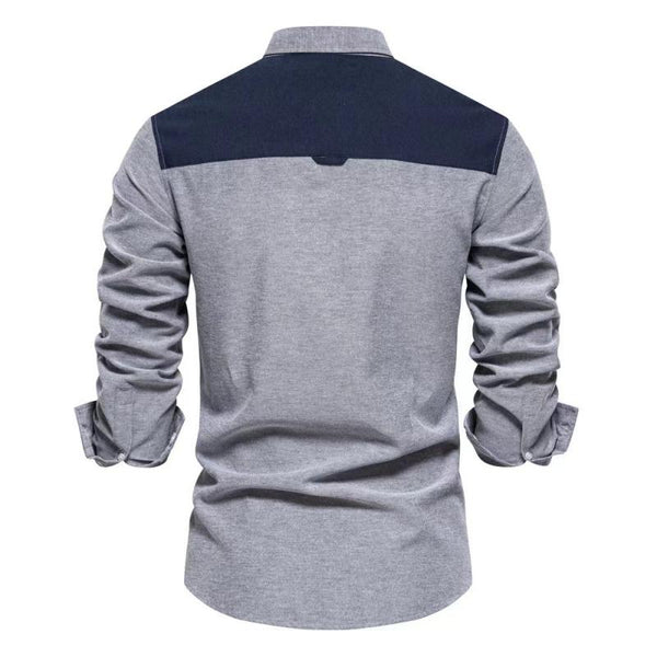 Men's Color Block Casual Chest Pocket Long Sleeve Shirt 01390766Y