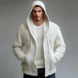 Men's Casual Solid Color Twist Hooded Loose Knit Cardigan 84774578M