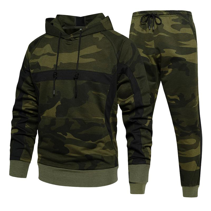 Men's Casual All-match Camouflage Hoodie Trousers Set 81349705F