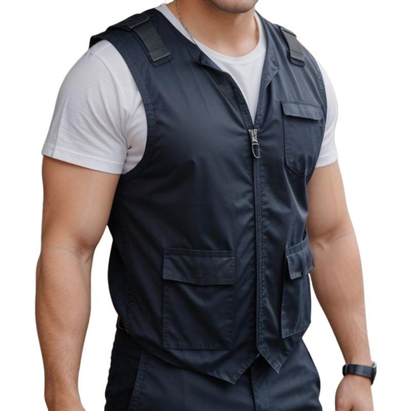 Men's Retro Casual Solid Color Pocket Collarless Vest 02669880TO