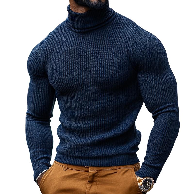 Men's Retro Casual Solid Color Slim Turtleneck Sweater 73903480TO