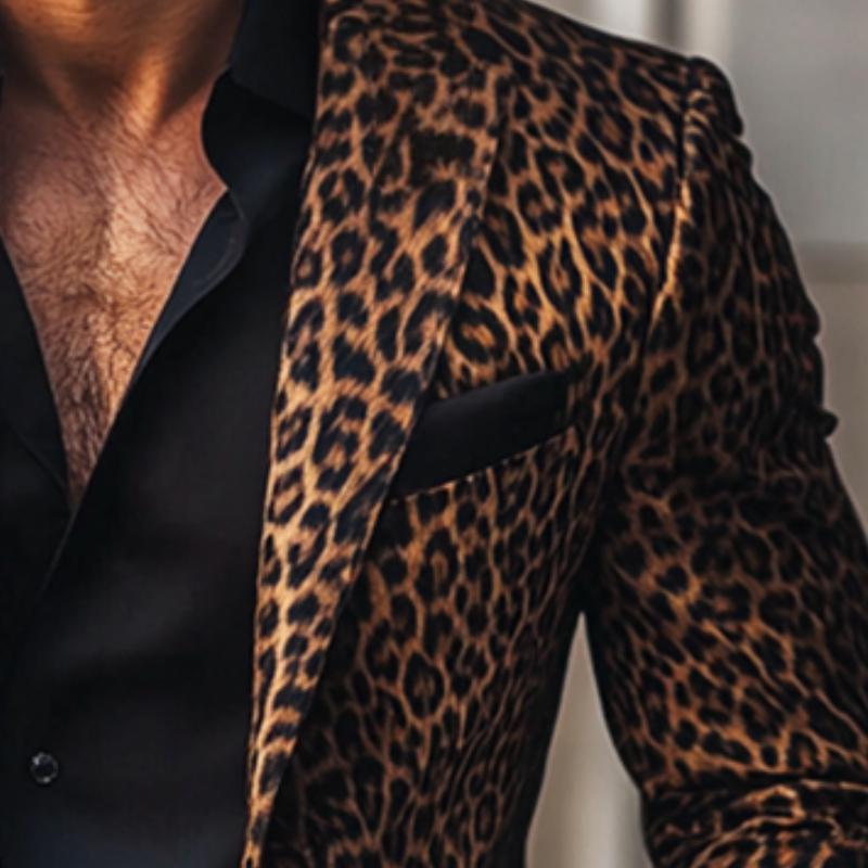 Men's Vintage Casual Leopard Print Single Breasted Blazer 80885986TO