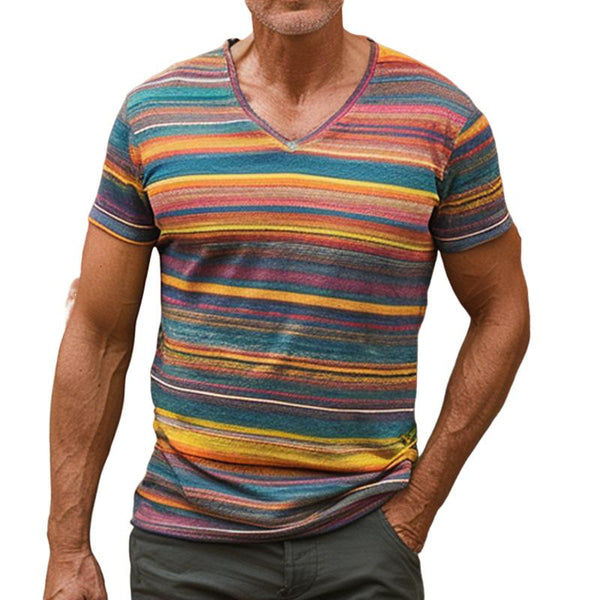 Men's Rainbow Print V-Neck Short Sleeve T-Shirt 36161975X