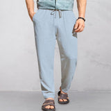 Men's Solid Color Cotton And Linen Loose Elastic Waist Casual Pants 43076262Z