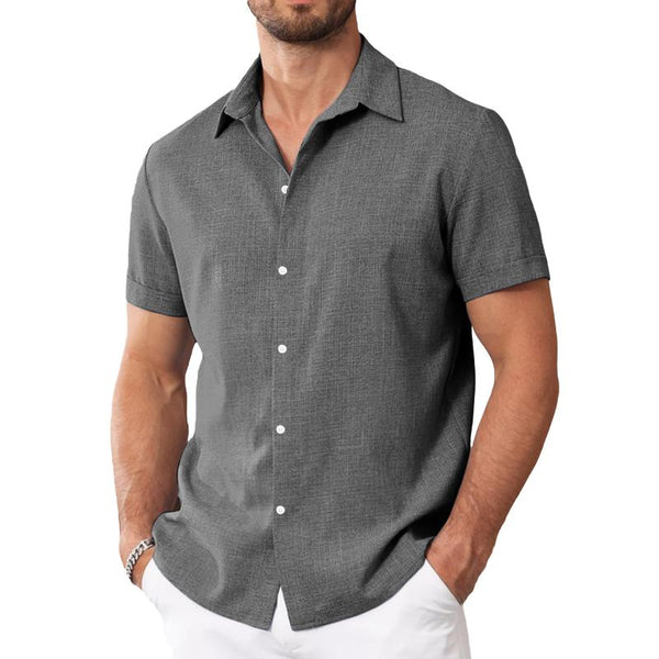 Men's Solid Color Hawaiian Lapel Short Sleeve Shirt 28019665X