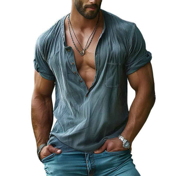 Men's Casual V Neck Pocket Short Sleeve T-Shirt 19068993TO