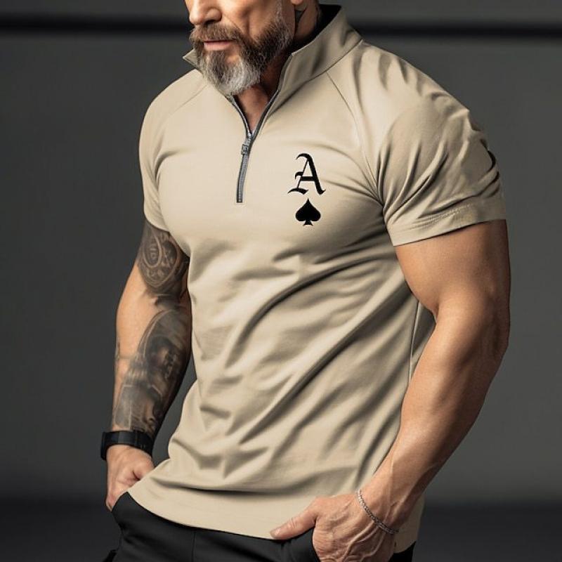Polo da uomo a maniche corte con stampa poker e bavero con cerniera 56855419Z
