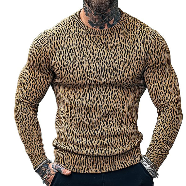 Men's Retro Casual Leopard Print Crew Neck Sweater 15857350TO