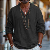 Men's Solid Color Shawl Collar Long Sleeve Shirt 49097395Y