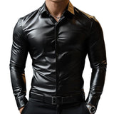 Men's Classic Casual Slim Fit Leather Long Sleeve Shirt 18528732K