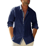 Men's Solid Lapel Long Sleeve Casual Shirt 37454830Z