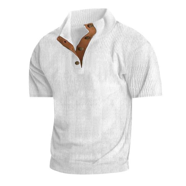 Men's Casual Solid Color Stand Collar Corduroy Short Sleeve Sweatshirt 34779650M