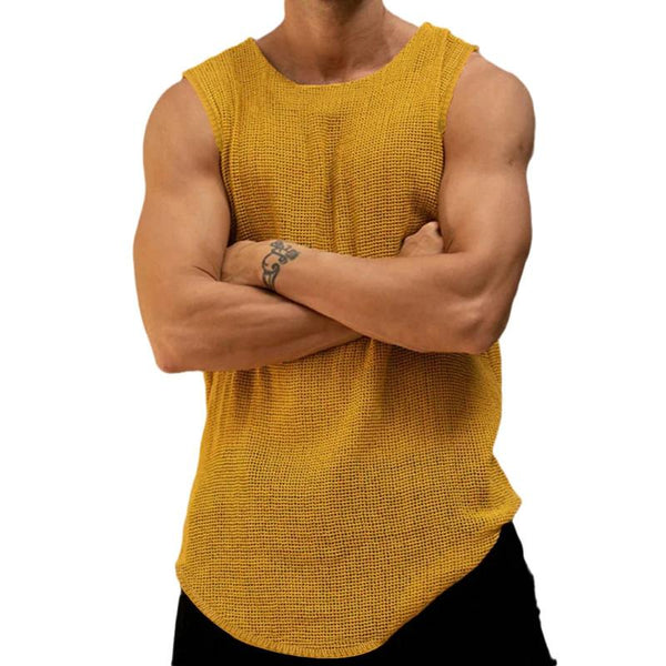 Men's Casual Solid Color Round Neck Thin Knitted Tank Top 11406074M