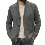 Men's Solid Color Stand Collar Knitted Cardigan 07366306X