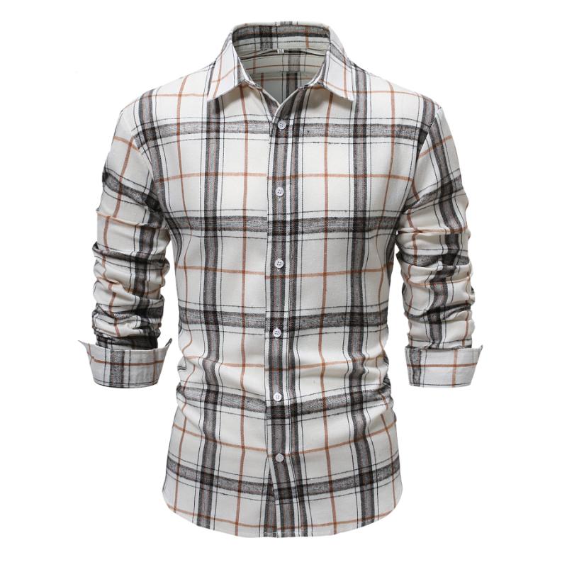 Men's Casual Brushed Plaid Long Sleeve Shirt 61107633Y