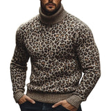 Men's Fashion Leopard Jacquard Turtleneck Warm Knitted Sweater 81154421M