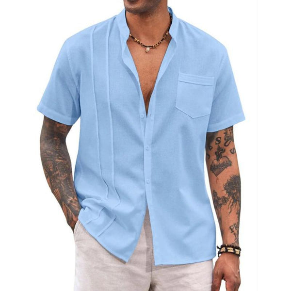 Men's Solid Color Lapel Short Sleeve Shirt 63107495Y