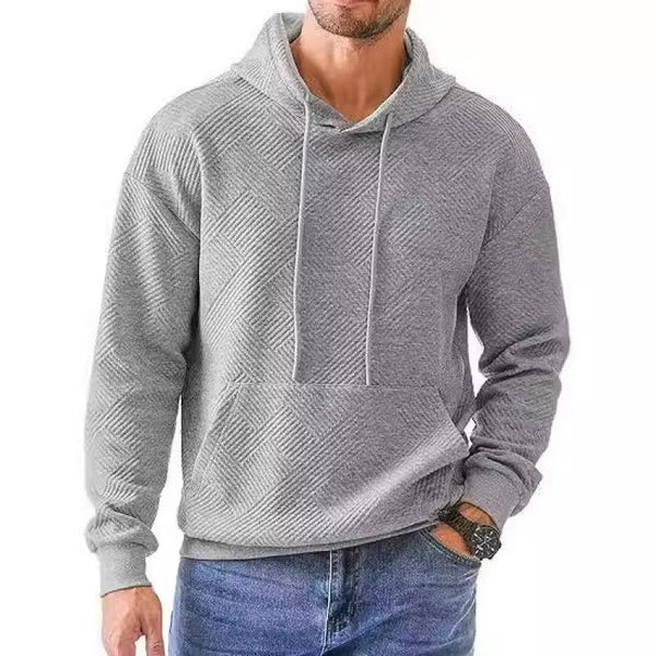 Men's Solid Color Textured Long Sleeve Casual Hoodie 97700541Z