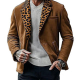 Men's Suede Leopard Print Collar Patchwork Jacket 36027615U