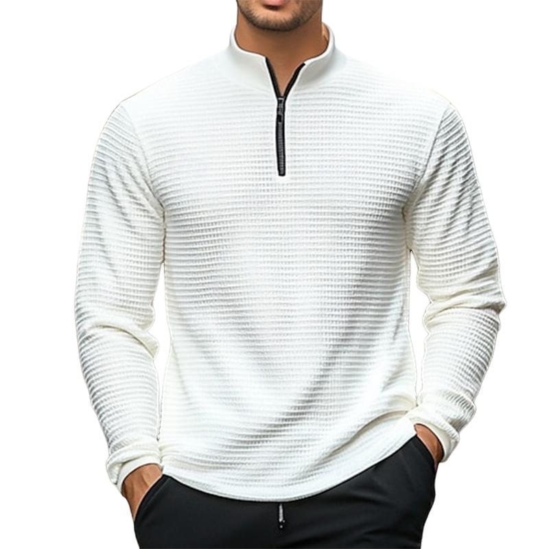 Men's Solid Waffle Stand Collar Half Zip Sweatshirt 69196072X