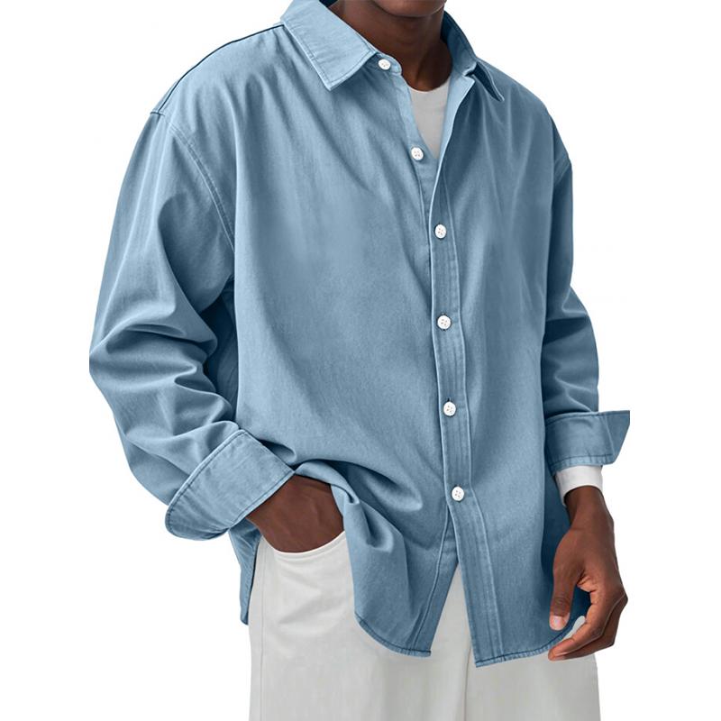 Men's Solid Color Lapel Long Sleeve Casual Shirt 20644646Z