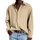 Men's Solid Color Loose Lapel Long Sleeve Casual Shirt 62504389Z