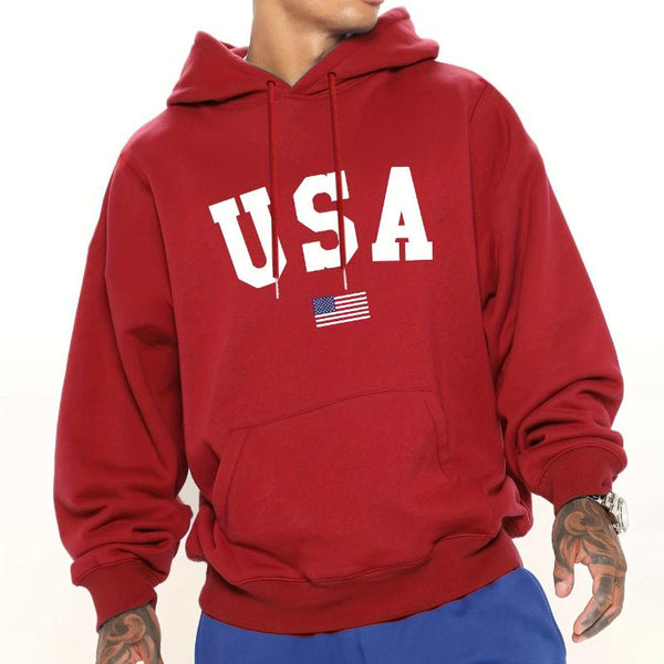 Men's Casual USA Simple Hooded Sweatshirt 56440192TO