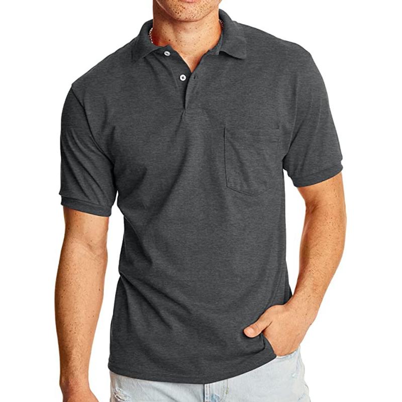 Polo de manga corta con solapa lisa y bolsillo en el pecho para hombre 02068496Z