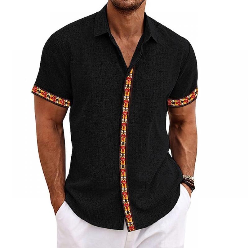 Men's Casual Color Contrast Lapel Short Sleeve Shirt 86345212M