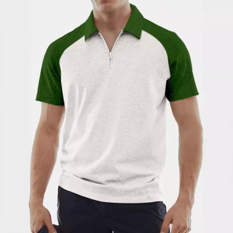 Men's Casual Color Block Zip Raglan Short Sleeve Polo Shirt 52610480Y