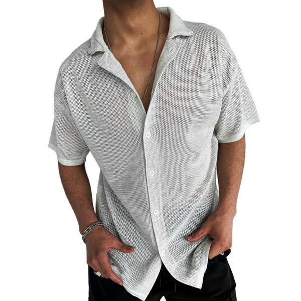 Men's Solid Loose Lapel Short Sleeve Casual Shirt 67501558Z