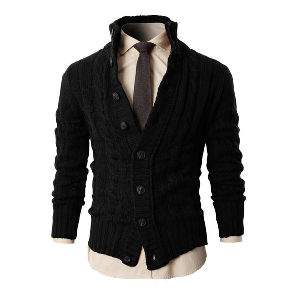 Men's Vintage Stand Collar Single Breasted Long Sleeve Knitted Cardigan 69303208M