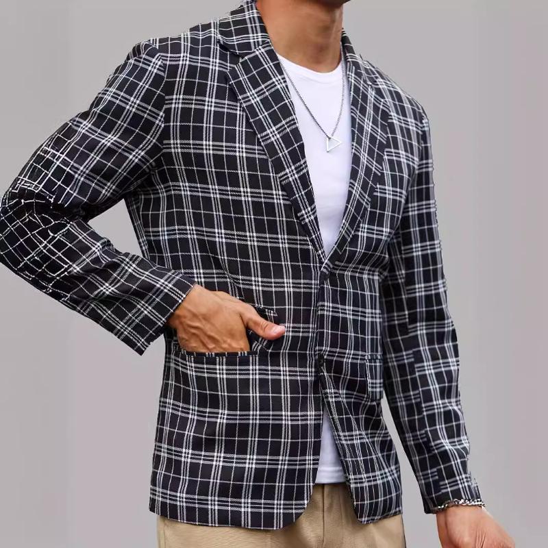 Men's Retro Casual Simple Plaid Pocket Blazer 14896861TO