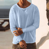Men's Solid Loose Round Neck Long Sleeve Linen T-shirt 57497281Z