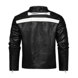 Men's Stylish Contrast Color Skull Embroidered Stand Collar Motorcycle Leather Jacket 86202456M