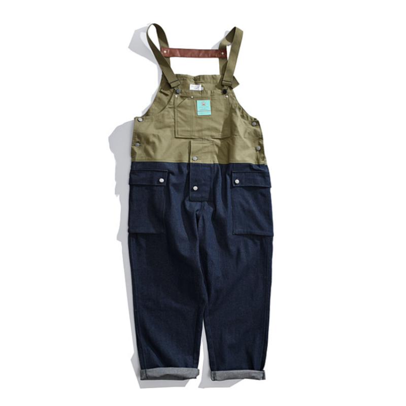 Men's Vintage Color Block Loose Cargo Overalls 73361747Y